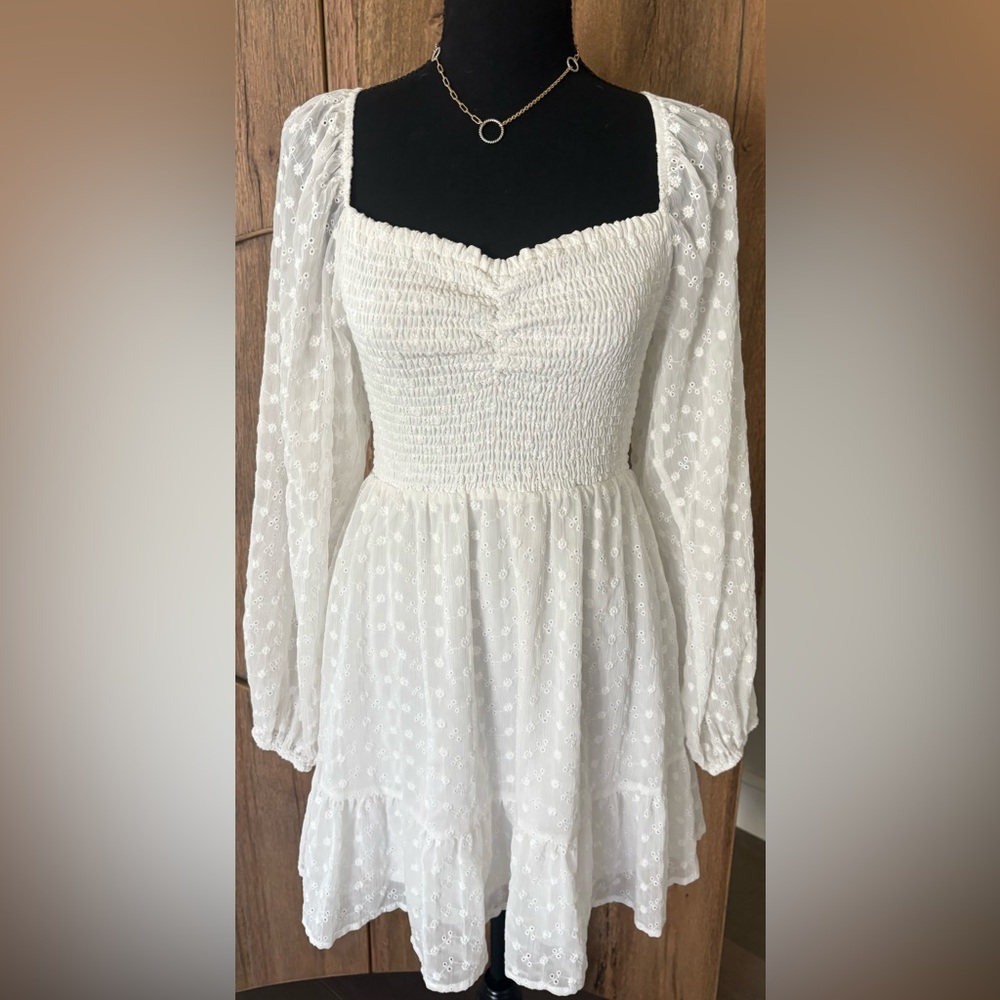 Lulu's White polka Dot Long Sleeve Dress